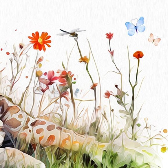 16x20‎ Giraffe Resting Wildflowers Dragonfly Watercolor Oil Painting Art Print - Picture 5 of 6